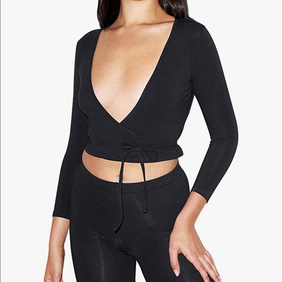 American Apparel Julliard Wrap Crop Top Black Medium - Picture 1 of 4